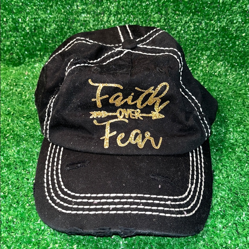 Faith Over Fear Religion Bible Jesus Grace KBethos Distressed Black Cap